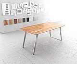 DELIFE Esszimmertisch Edge Boot Akazie Natur 180x90 Edelstahl Schräg Schweizer Kante Gestell: Edelstahl Schräg