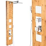 Bambus Premium Duschpaneel 150cm Multifunktion Regendusche Handbrause Duschsäule, mit Thermostat