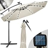 tillvex Alu Ampelschirm LED Solar Ø 300 cm mit Kurbel Beige | Sonnenschirm mit An-/Ausschalter | Gartenschirm UV-Schutz Aluminium | Kurbelschirm mit Ständer Marktschirm wasserdicht