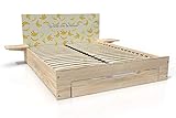 ABC MEUBLES - Happy Holzbett 2 Plätze mit Schublade + Nachttische - HAP - Bananen Dekor, 140x20