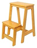 DAZulI Schuhschrank Klapptritt Trittleiter Stuhl Massivholz Tritthocker Multifunktionaler Klapphocker Eingang Schuhhocker Bibliothek 2 Stufenhocker Blumenständer Trittleiter/Schwarz (Farbe: Holzfarbe)