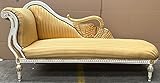 Casa Padrino Barock Chaiselongue Linke Seite Gold/Weiß/Gold - Handgefertigte Massivholz Recamiere mit Streifen - Barock Wohnzimmer Möbel - Edel & Prunkvoll