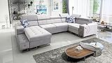 Ecksofa mit Schlaffunktion Hugo IV XXL Sofa Wohnlandschaft U-Form mit Bettkasten Gewebe Gesteppt Seite Links rechts Grau Modern Groß 26 (auf Kundenwunsch, Seite Links)