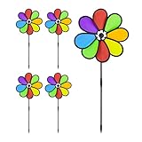 5 x Windrad Blume, Gartenwindrad für Kinder & Erwachsene, Balkon & Garten, Windmühle HBT: 72 x 31 x 6,5 cm, bunt