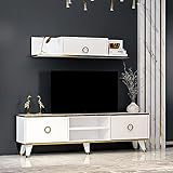 Homidea Sophia Wohnwand – Wohnzimmer TV Set – TV Schrank – TV Lowboard – Fernsehtisch - TV Möbel mit 2 Türen und Wandregal in glänzendem Design (Weiß)