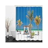 Stfery Badevorhang Blau, Bathroom Curtains Fabric Grün Bett Am Meer Duschvorhang 150x180 Polyester Bad Vorhang Badezimmer Dekoration