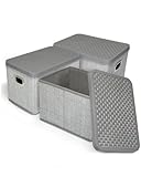 TOPP4u 3x kleine Aufbewahrungs-Box mit Deckel - hochwertige Stoffboxen für Bad, Kinderzimmer - 26 x 17 x 17 cm - faltbare Ordnungskisten - moderne Faltbox in grau-beige