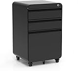 Dripex Metall Rollcontainer Stahl Rollcontainer mit 3 Schubladen und Hängeregistratur Abschließbarer Büroschrank Bürocontainer 5 Räder Aktenschrank 40 x 45 x 60 cm