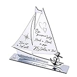 Silberhochzeit Deko Hochzeitstag silberne Hochzeit Geschenk mit Gravur Namen Datum 25 Jahre Jubiläum Aufsteller Schiff - Ein gemeinsamer Weg, Hand in Hand - 18 x 20 cm - Silber Optik