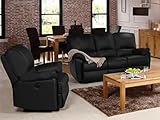 Vente-unique - Relaxsofa Ledergarnitur elektrisch 3+1 - Schwarz - MARCIS