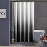 Furlinic Duschvorhang Textil Anti-schimmel Wasserdicht Waschbar Badvorhang aus Polyester Stoff Weiß nach Schwarz Schmal 120x200cm mit 8 Duschvorhangringen.