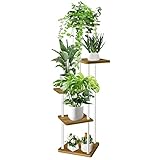 VASZOLA 5-Tier Hölzern Blumenregal Pflanzenregal, Mehrstöckig Blumenständer Pflanzenständer Blumenbank Blumentreppe Pflanzentreppe Standregal für Innen Garten Balkon Deko(Weiß)