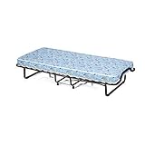 COSTWAY ☀️90x200cm Gästebett mit Matratze aus Rückstellschaum, Klappbares Einzelbett, Stabiler Metallbett bis 120 kg, Klappbett auf Rädern, Faltbett für Büro & Gästezimmer, Tragbares Bett (Blau)