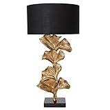 riess-ambiente.de Design Tischlampe GINKGO 70cm schwarz Stoffschirm gold Metall handmade Marmor-Fuß