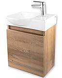 Alpenberger Bambus-Waschbecken mit Unterschrank - Vormontiertes Hand-Waschbecken - Badmöbel-Set für Badezimmer & Gäste-WC - edle Bambus-Optik