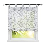 ESLIR Raffrollo mit Schlaufen Küchengardinen modern Raffgardine Voile Gardinen Modern Schlaufenrollo Transparent Vorhang Küchenfenster Schwarz BxH 120x140cm 1 Stück