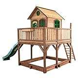 AXI Spielhaus Liam mit Sandkasten & grüner Rutsche | Stelzenhaus XXL in Braun & Grün aus FSC Holz für Kinder | Spielturm mit Wellenrutsche für den Garten