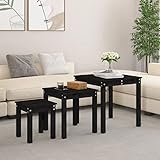 Youuihom Couchtisch aus Holz, Beistelltisch für das Sofa, Wohnzimmertisch, Satztische 3 STK. Schwarz Massivholz Kiefer Geeignet für Wohnzimmer, Schlafzimmer, Gästezimmer, Büro, Wohnung