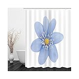 Duschvorhang Modern 180x200, Badevorhang Stoff Weiß Grau Hellblaue Blume Duschvorhang Polyester Bad Vorhang Badezimmer Dekoration