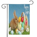 Osterhase, lustige Eier, Gartenflagge, 30,5 x 45,7 cm, vertikal, doppelseitig, Hofflagge, Outdoor-Dekorationen, rustikale Bauernhaus-Dekoration für saisonalen Urlaub