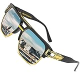 SHEEN KELLY Große Retro Sonnenbrille Square Brille Herren Damen Spiegel Linsen Luxus Eyewear Schwarz Hälfte Rahmen Metall Gold UV400 Oversized Mirror