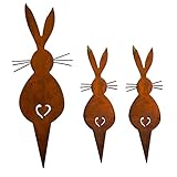 Storm's Gartenzaubereien Gartenstecker - Osterhasen 3er Set 1 großer Hase 2 kleine Hasen für die Osterdekoration im Garten