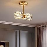 LTBFDDC Creative Factory Original halbbündig montierte Glas-Deckenleuchte, Messing-Decken-Hängelampe, LED-moderner Kristall-Kronleuchter für Schlafzimmer, Esszimmer, Flur, Eingang, Foyer