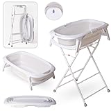 Primabobo Faltbare Babybadewanne mit Gestell, Baby badewanne mit Ständer, Stellfüße und klappbares Untergestell, ideal als Erstausstattung für Neugeborene, Kinder und Babys