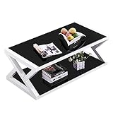 JHKZUDG Breiter Rechteckiger Couchtisch,Doppelschicht Glas Couchtisch Mit Metallbeinen Und Regal,Moderne Kaffeetische Für Wohnzimmer,Für Wohnzimmer -Büro -Empfangsraum Für Wohnzimmer