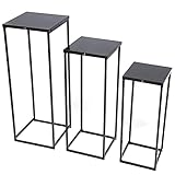 3 STK Blumenboden Set Blumensäule Schwarz Minimalistisch Quadrat Blumenständer 50/60/70cm Hoch Pflanzenständer Deko Blumenhocker Display Rack für In/Outdoor Garten