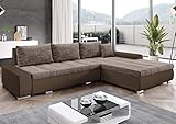 Furnix Ecksofa Tommaso mit Schlaffunktion und Bettkasten - Couch Sofa mit Kissen - L-Form Sofa, Stellfüße in Chromoptik - B297 x T210 x H85 cm, Liegefläche 255 x 150 cm - MA124-BE03 (Hellbraun/braun)