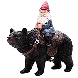 Skurrile Gartenzwerg reitet einen schwarzen Bär, freistehende Figur, einzigartige Dekoration, lustiges Geschenk, 24 cm