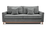 BETTSO -Sofa mit Schlaffunktion und Bettkasten, Couch für Wohnzimmer, Schlafsofa Federkern Sofagarnitur Polstersofa Wohnlandschaft mit Bettfunktion - RISA (Dunkelgrau)