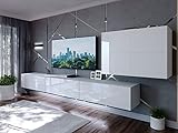 Domando Wohnwand Imperia M6 Modern für Wohnzimmer Breite 350cm, variabel hängbar, Push-to-Open-System, LED Beleuchtung in weiß, Hochglanz in Weiß Matt und Weiß Hochglanz