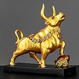 Bulle und bär figuren, Stier figur deko,Stier Harz Dekoration, Wohnzimmer Dekoration Statue, Office Decor , Geeignet FüR Schlafzimmer, Studie, Weinschrank, BüRo, Kunst Geschenk,Gold,27*13*27cm