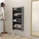 Tidyard 2 STK. Wand Schuhschränke, Schuhschrank Hängend Wand Schmal, Schuhregal, Schuhaufbewahrung, Hängeorganizer, 2 Kippböden, Holzwerkstoff Hochglanz-Grau 60x18x60cm