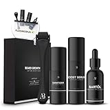 Anthony Brown® Beard Growth Kit - Geld zurück ohne Ergebnisse - belegte Wirkung für mehr Bartwuchs durch Capilia Longa - Bartwuchsmittel Männer mit Bartroller 0,5mm