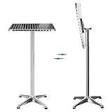 Stehtisch, klappbar, Aluminium, höhenverstellbar 70 oder 110 cm, Ø 60 cm, Platte aus Edelstahl, für Bar, Bistro, Haus, Garten, Restaurant (quadratisch)