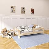 NeedSleep® Kinderbett 90x200 cm mit Rausfallschutz | Kinder Bett Juniorbett Jugendbett Lattenrost | Mädchen Junge I Montessori Kinderzimmer Funktionsbett | Holz