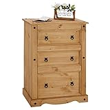 CARO-Möbel Kommode Salsa mit 3 Schubladen, Mehrzweckschrank aus Kiefer massiv, gebeizt und gewachst, Sideboard Landhaus Stil