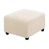 Highdi Jacquard Ottomane Schonbezug Hockerbezug, Hocker Hussen für Quadratische Fußhocker, Stretch Bezug Ottomane Abdeckung Überzug Hocker Protector Waschbar Hockerabdeckung (M,Beige)
