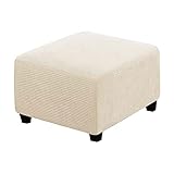 Highdi Jacquard Ottomane Schonbezug Hockerbezug, Hocker Hussen für Quadratische Fußhocker, Stretch Bezug Ottomane Abdeckung Überzug Hocker Protector Waschbar Hockerabdeckung (M,Beige)