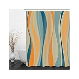 Shower Curtain Orange, Badezimmer Vorhang Dusche Blau Unregelmäßige Linien Duschvorhang 150x180 Polyester Bad Vorhang Dekoration