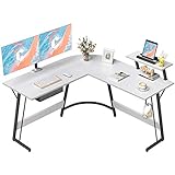 CubiCubi Eckschreibtisch Studie 130 x 130 cm, Stabil Schreibtisch l Form für Büro, Pc Ecktisch Computertisch Mit Monitorständer und Schubladen, Platzsparend, Einfach zu Montieren Eck Tisch, weiß