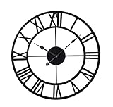 Samilito Große Wanduhr im Vintage-Stil, rund, geräuschlos, schwarz. Gratis dazu EIN Extraset Uhrzeiger in Gold. Die Metalluhr für Loft, Wohnzimmer, Schlafzimmer und Küchendekoration (Schwarz).