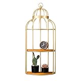 Wandregal, schwebendes Regal, 2 Etagen, Shabby-Chic-Regal, rustikales schwebendes Regal, Wandbehang, Lagerung, Organisation zu Hause (Farbe: Gold)