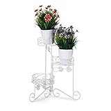 Relaxdays Blumenständer Metall, 3 Etagen, zum Klappen, dekorative Blumentreppe, vintage, innen & außen, H: 40 cm, weiß