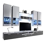 KRYSPOL Wohnwand ALFA II Anbauwand, Wohnzimmer-Set, Modern Design (Weiß/Weiß Hochglanz + Grau Hochglanz)