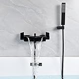 Badewannenarmatur Wasserfall Badewanne Wasserhahn Alle Kupfer Wand Wasserfall Dusche Heiße Und Kalte Badewanne Wasserhahn (Schwarz)