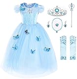 JerrisApparel Aschenputtel Kleid Prinzessin Kostüm Schmetterling Mädchen (100, Himmel Blau mit Zubehör)
